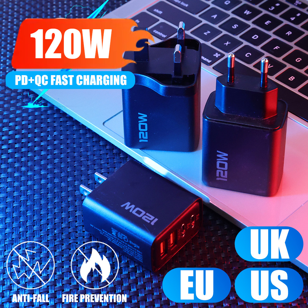 120w หลายพอร์ตชาร์จ Type C PD Charger ทนทานสารหน่วงไฟวัสดุชาร์จเร็วเครื่องชาร์จโทรศัพท์