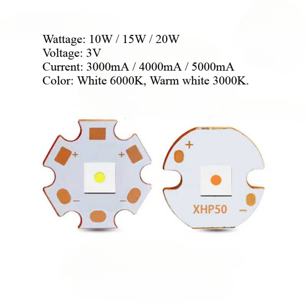 พลังงานสูง นํา 3โวลต์ 5050 ลูกปัดแบน 10ว 20ว สีขาวอบอุ่นสีขาวประสานฐานทองแดงแผ่น