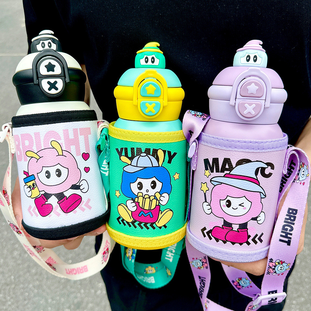 New! กระติกเก็บความเย็น2in1 หลอดดูดและชุดฝาเทและแก้วสำหรับเด็ก กระติกน้ำเด็ก นักเรียน ความจุ500ml