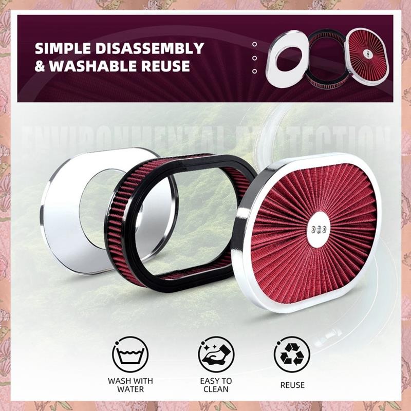 [h3w732xnj.ph] Car Oval Air Cleaner Filter 12x2Inch Air Filter Flow Purifier สําหรับ 5-1/8 นิ้วอินเท