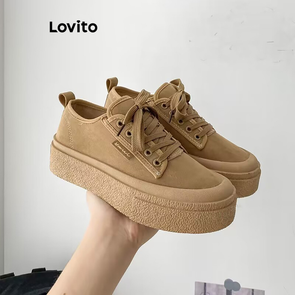 Lovito รองเท้าผ้าใบแบบธรรมดาสไตล์สปอร์ตสำหรับผู้หญิง LFA45405