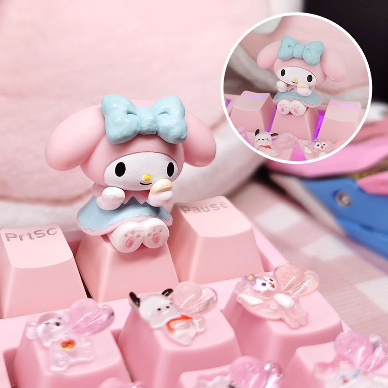 ปุ่มกดเดี่ยวสําหรับคีย์บอร์ดเชิงกลแกนข้ามปุ่มกดพิเศษน่ารัก KT Kuromi Melody ปุ่มกดเพิ่มเติมสีชมพู