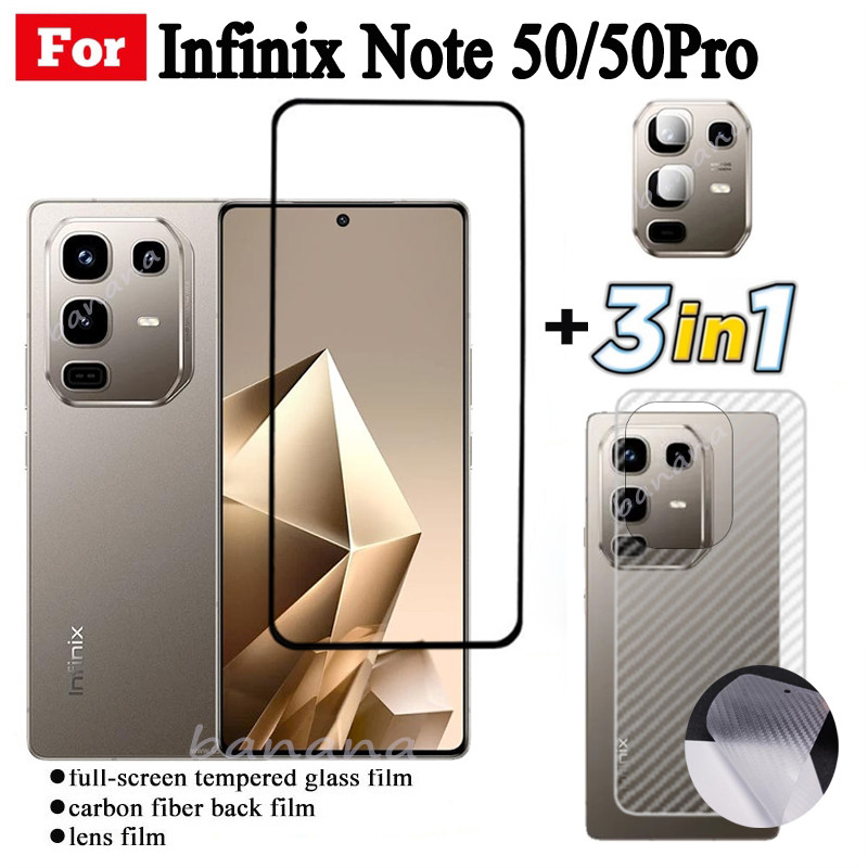 3 IN 1 Infinix Note 50 Pro ฟิล์มกระจกนิรภัยสําหรับ Infinix Note 50 4G Note 50 Pro + Hot 50i Hot 50 Pro คลุมทั้งหมดป้องกันหน้าจอกระจก + ฟิล์มเลนส์กล้อง + ฟิล์มด้านหลัง