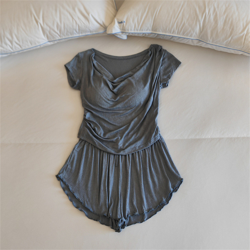 ชุดนอนผ้าฝ้ายแท้สําหรับผู้หญิงในช่วงฤดูร้อนใหม่แขนสั้นกับแผ่นอกชิ้นเดียวเซ็กซี่บริสุทธิ์ปรารถนาสไตล์สามารถสวมใส่นอกบ้านเสื้อผ้าชุดสองชิ้น