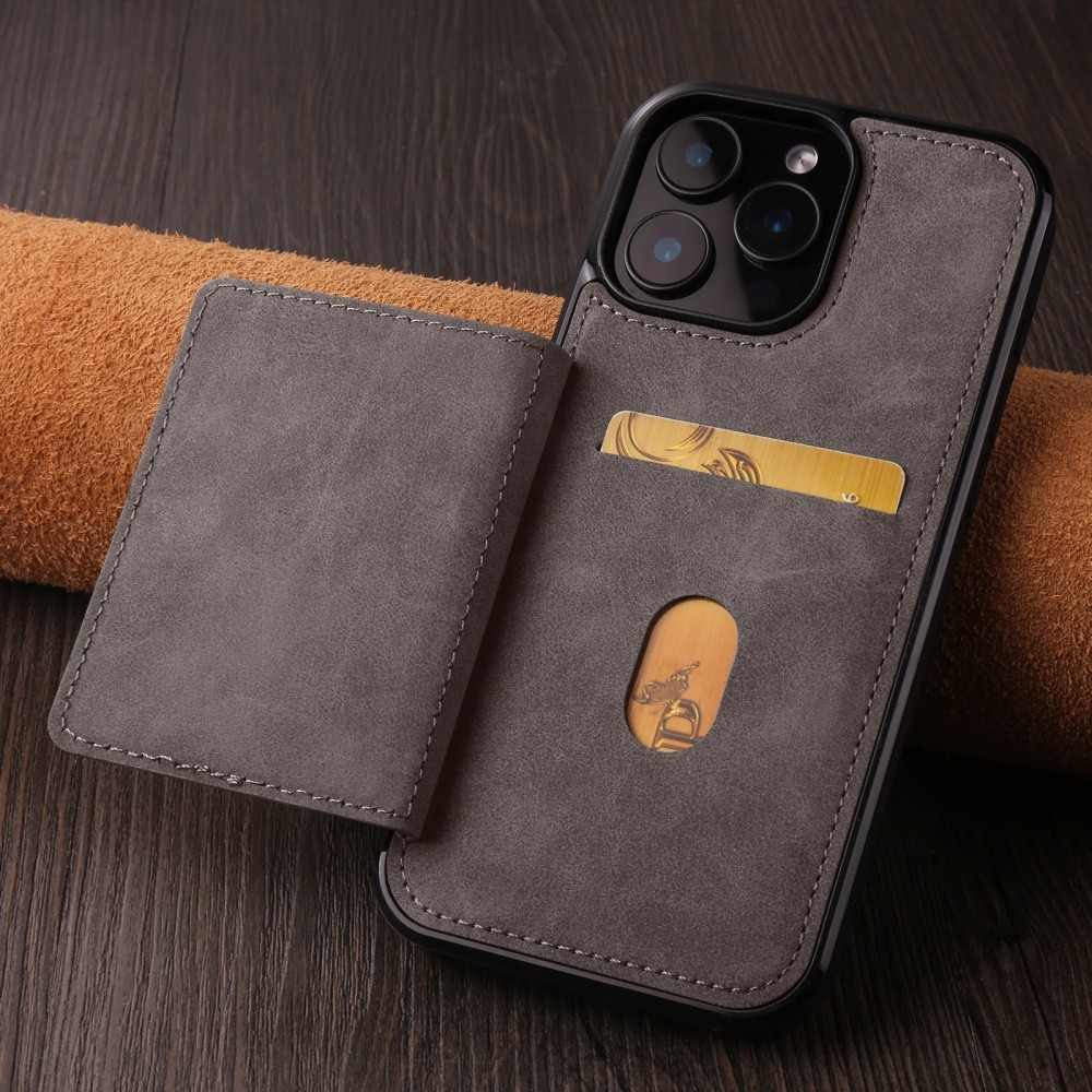 เคสไอโฟน Case for iPhone 16e 16 Pro Max 15 14 Plus 12 13 mini ปกคลุมกาวนุ่มTPUเปลือกกันชนเปลือกโทรศัพท์มือถือ Retro PU Leather With Card Holder Slots Pocket Back Cover Soft TPU Bumper Mobile Phone Case ซองมือถือ