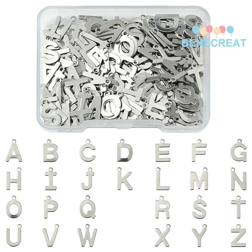 1กล่อง200ชิ้น26สไตล์201สแตนเลสเสน่ห์สแตนเลสสีตัวอักษรก ~ Z 12 ~ 12.6x6 ~ 10.1x0.5 ~ 0.7มิลลิเมตรหลุม