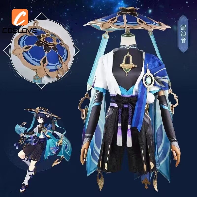 (คลังสินค้าพร้อม) Genshin Impact Wanderer Kunikuzushi คอสเพลย์เสื้อผ้า Balladeer Wanderer ชุดเครื่องแต่งกาย Animr เกมชุดคอสเพลย์