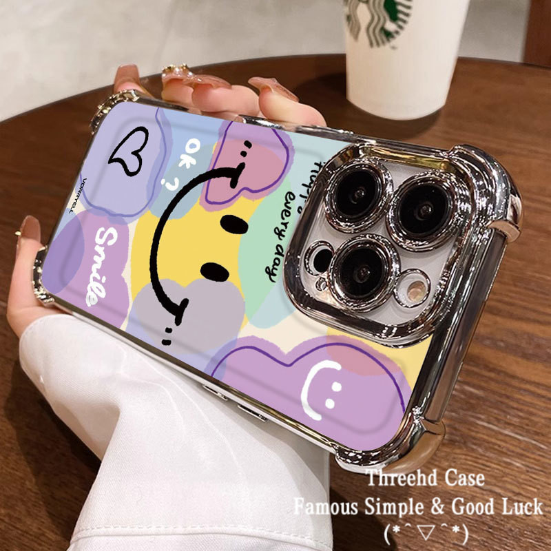 SAMSUNG ปลอกสําหรับsamsung S21FE S24 Ultra S25 S21 Ultra S23FE S22 S21 Plus Galaxy A73 A53 A54 A55 A52 5Gสี่มุมAnti Drop Anti Fall Ins Simpleสียิ้มFaceกรณีปกอ่อน