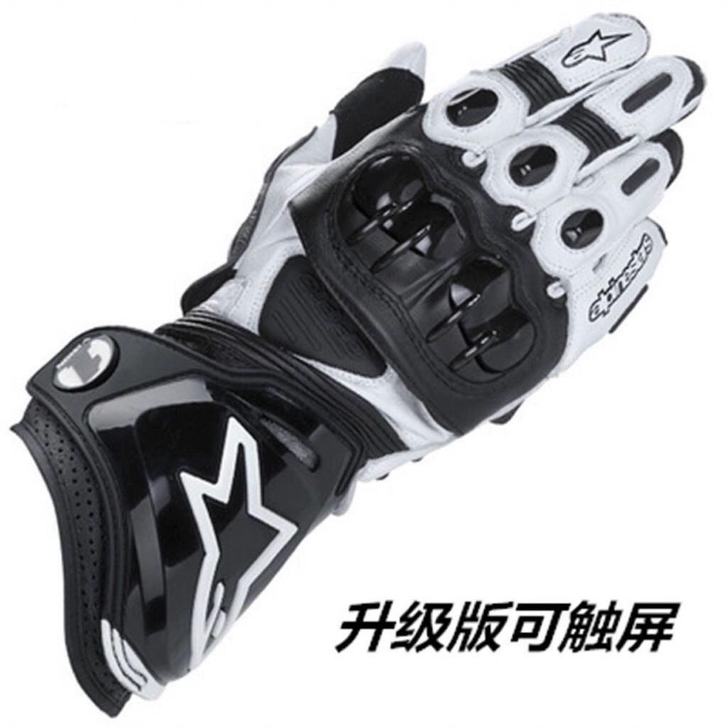 Racing Anti-Fall Long Gloves Wrist Protection for Palm Fiber Optic Cable Sleeve Sheepskin Gloves Fit Non-Slip Classic Knight Gloves Comfortable Touch Screen Off-road Motorcycle Racing Genuine Leather Gloves ราคา ถูกที่สุด ดีลบีเคเค แกลเลอรีภาพที่ 2