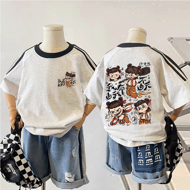 เสื้อผ้า Nezha เสื้อผ้า Nezha เสื้อผ้า National อินเทรนด์ Nezha 2025 ผู้ชายผู้หญิงกลางเด็กเล็กเสื้อย