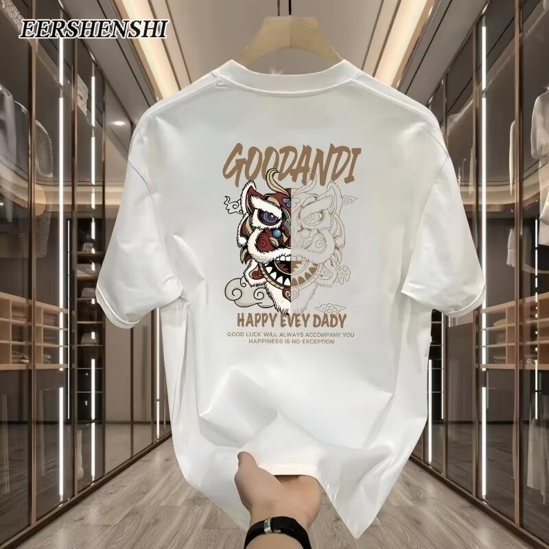 Eershenshi เสื้อยืดแขนสั้น พิมพ์ลาย แบบเรียบง่าย แฟชั่นฤดูร้อน สําหรับผู้ชาย 2024