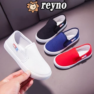 Reyno รองเท้าผ้าใบ รองเท้าโลฟเฟอร์ลําลอง ส้นเตี้ย ใส่สบาย สีดํา สําหรับเด็กนักเรียน