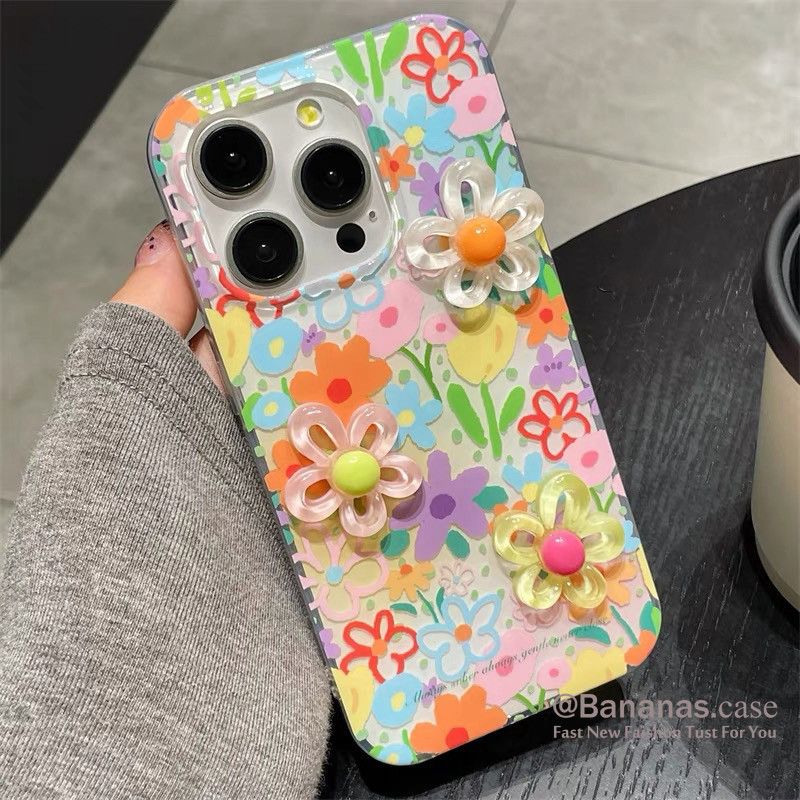 3D DIY ดอกไม้น่ารักนุ่มเคสโทรศัพท์สําหรับ iPhone 16 15 14 13 12 11 Pro Max X Xr XsMax 7 8 Plus SE2020