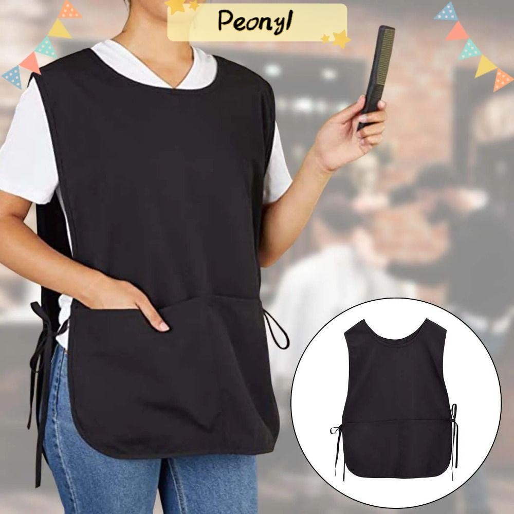 Pdony เสื้อกั๊ก ผ้ากันเปื้อน กันน้ํา สีดํา พร้อมกระเป๋า ซักล้างได้ สําหรับช่างทําผม