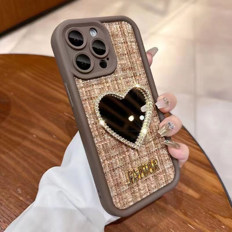 เคสโทรศัพท์มือถือ ผ้ากํามะหยี่ แบบนิ่ม ลายหัวใจ มีกระจกแต่งหน้า สําหรับ Huawei P20 P30 Pro P40 Pro P50 P60 Pro