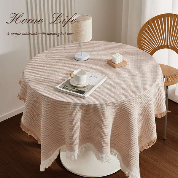 Ins Style ผ้าฝ้าย ผ้าลินิน หรูหรา ระดับไฮเอนด์ โต๊ะกลมเล็ก ผ้าปูโต๊ะฝรั่งเศส ผ้าปูโต๊ะวันเกิด ผ้าปูโต๊ะ สีขาว ผ้าปูโต๊ะกาแฟ ผ้าปูโต๊ะหอพัก