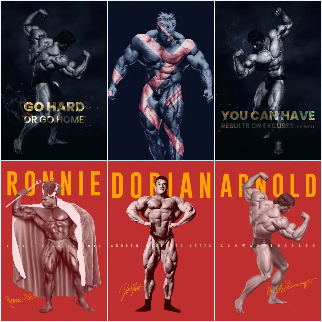 Arnold Schwarzenegger-กล้ามเนื้อเพาะกายผ้าใบพิมพ์ฟิตเนสสร้างแรงบันดาลใจโปสเตอร์ภาพวาดผนังสําหรับยิมห้องนอนตกแต่งบ้าน