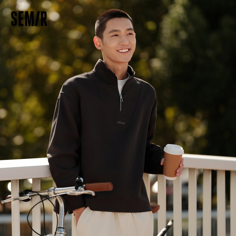 Semir เซมีร์ เสื้อฮู้ด ผู้ชาย2024ฤดูใบไม้ผลิใหม่แฟชั่นจดหมายเย็บปักถักร้อยครึ่งคาร์ดิแกนเสื้อสวมหัวด้านบนทุกวันที่เรียบง่าย ชุมชน
