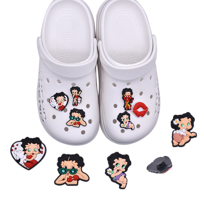 การ์ตูน Betty Boop Jibbitz อะนิเมะริมฝีปาก Crocs Pin สตรอเบอร์รี่รองเท้า Charm ดอกไม้ Croc Jibitz สําหรับผู้หญิงรองเท้าอุปกรณ์เสริม