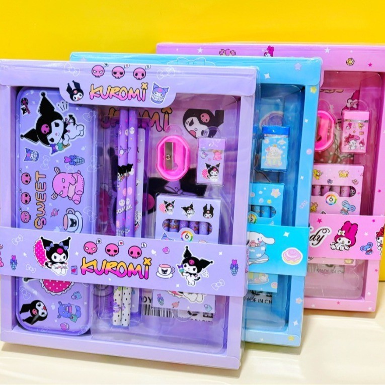 ชุดเครื่องเขียนนักเรียน kuromi melody Cinnamoroll กล่องดินสอ กบเหลาดินสอ สําหรับเด็กอนุบาล