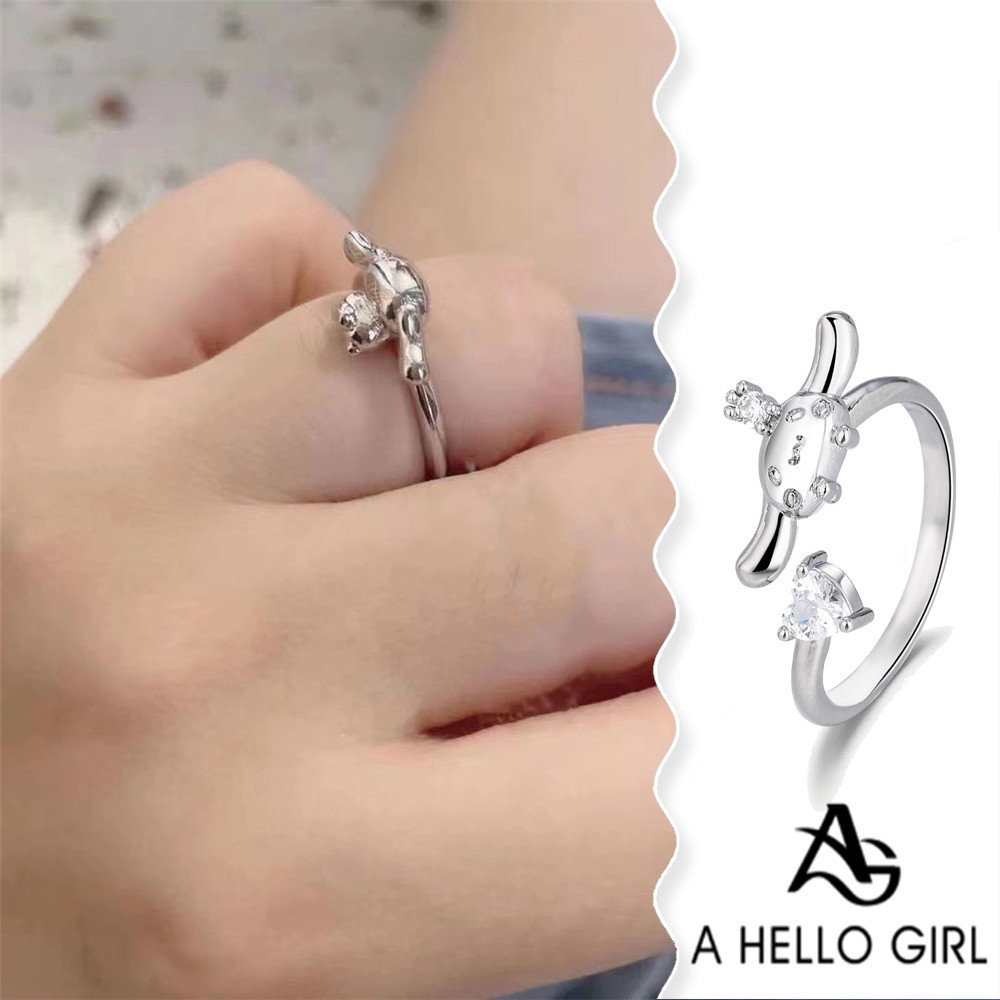 SANRIO A HELLO Girl แหวนเปิดหู รูปสุนัขหูใหญ่น่ารัก ปรับได้ แฟชั่นสําหรับผู้หญิง 2024