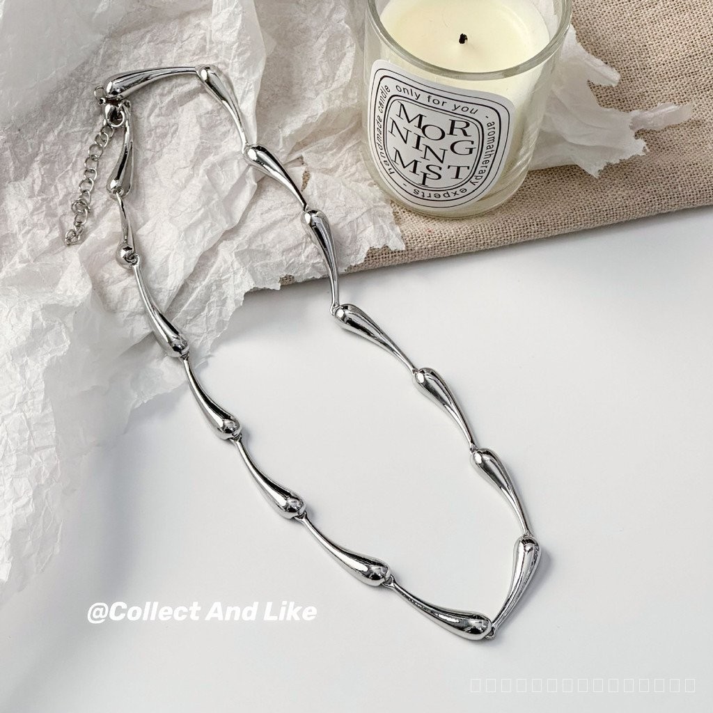 0422-YWDY Cool Style Advanced Bright Silver Water Ripple Minimalist Design Clavicle Chain Ins Special Interest Light Luxury Spring and Summer Necklace