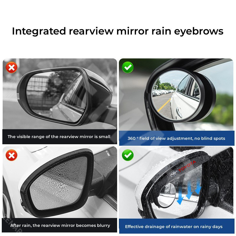 Toyota 2 ชิ้น กระจกมองหลัง กันฝน คิ้ว ด้วย กระจกมองจุดบอด เสื้อกันฝน คาร์บอนไฟเบอร์ ติดกระจกข้างหมุนได้ มุมปรับได้ 360 องศา Toyota GR TRD Prius Fortuner Corolla Cross CHR Camry Wish Vios Veloz Estima Sienta Yaris Ativ Altis Hilux Revo bZ4X Hiace - รูปที่ 5