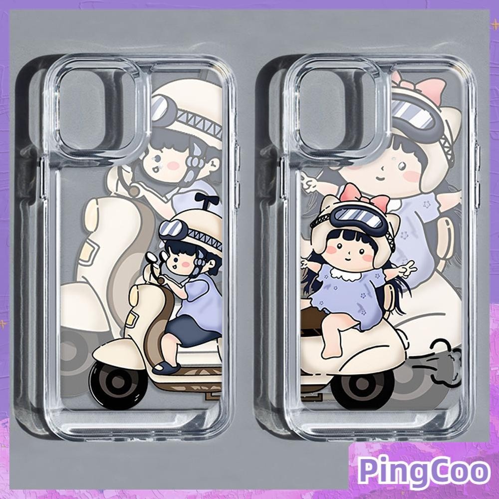 Pingcoo - สำหรับ iPhone 15 Pro Max เคสใส TPU ปุ่มชุบไฟฟ้าอ่อนป้องกันกล้องกันกระแทก คู่มอเตอร์ไซค์ เข้ากันได้กับ iPhone 14 13 12 11 XS XR 7Plus 8 Plus