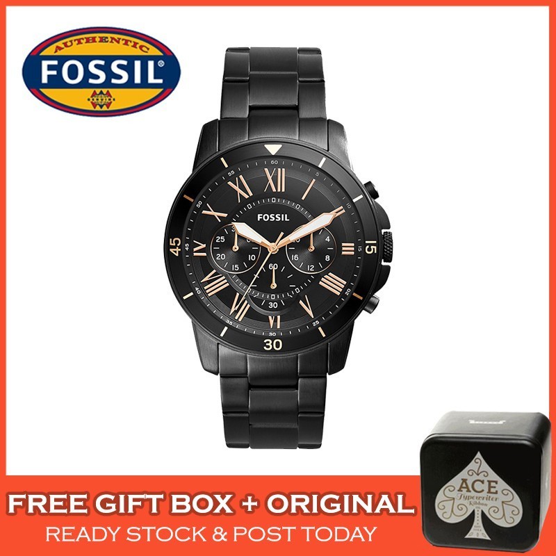[Original ] Fossil FS5374 Men 's Grant Chronograph Black Dial Black Stainless Steel Men Watch Jam Tangan Lelaki