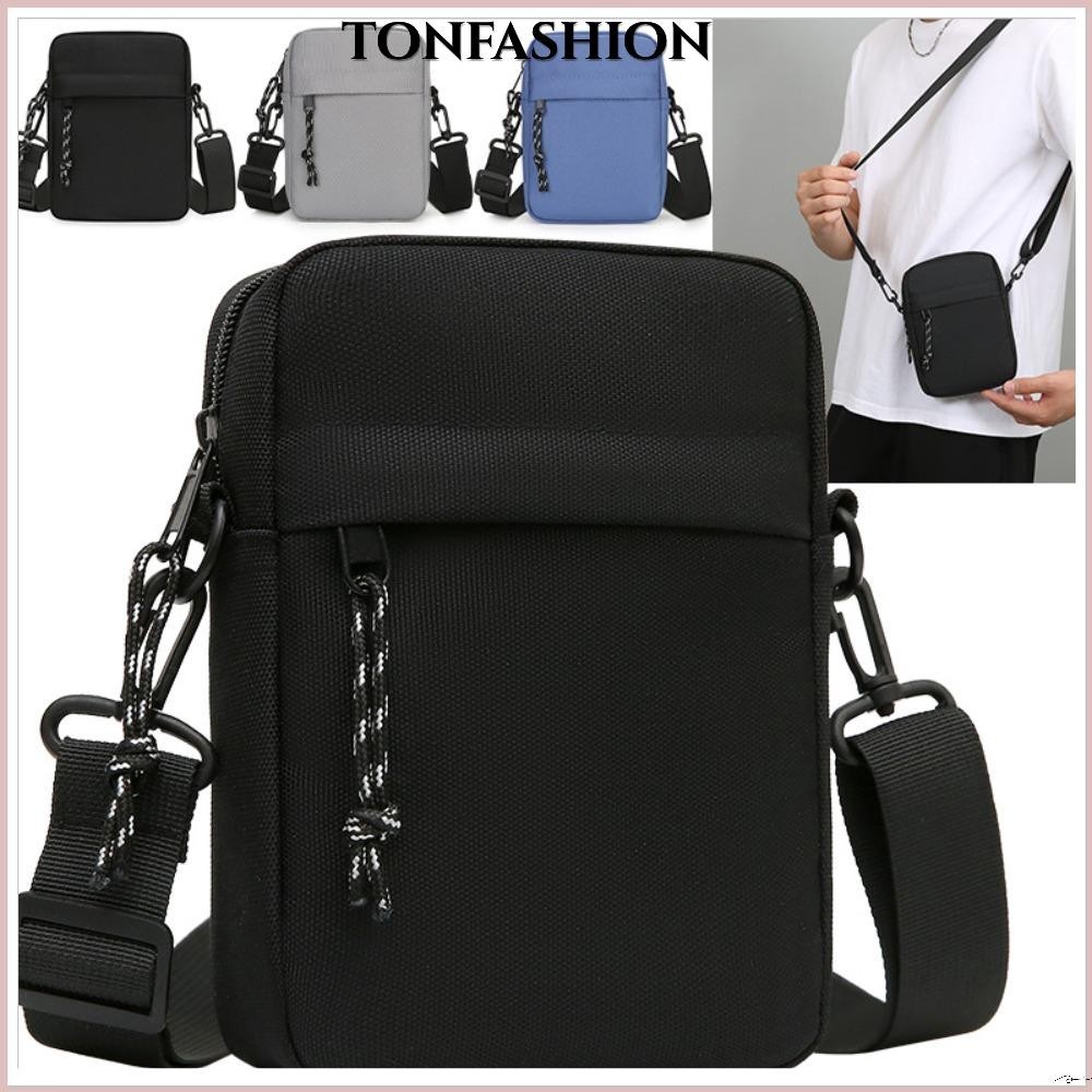 Tonfashion Messenger Sling Bag , กระเป ๋ าโทรศัพท ์ มือถือซิปขนาดเล ็ ก , ผ ้ าใบเรียบง ่ ายน ้ ําหนักเบากระเป ๋ าสะพายข ้ างกันน ้ ําชาย