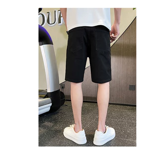 J2C6M กางเกงขาสั ้ นผ ้ ายีนส ์ 5/5 ขาสลิมฟิตลําลองสีขาวสีดํายืดหยุ ่ น new, สไตล ์ เกาหลี 2024 เสื ้ อผ ้ าผู ้ ชายฤดูร ้ อน M-5XL