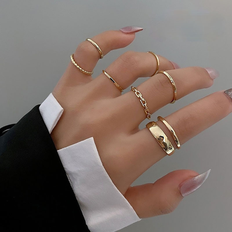 7pcs/set แฟชั ่ นแหวนปรับได ้ สําหรับผู ้ หญิงหญิง Vintage Retro Simple Finger เครื ่ องประดับของขวัญ