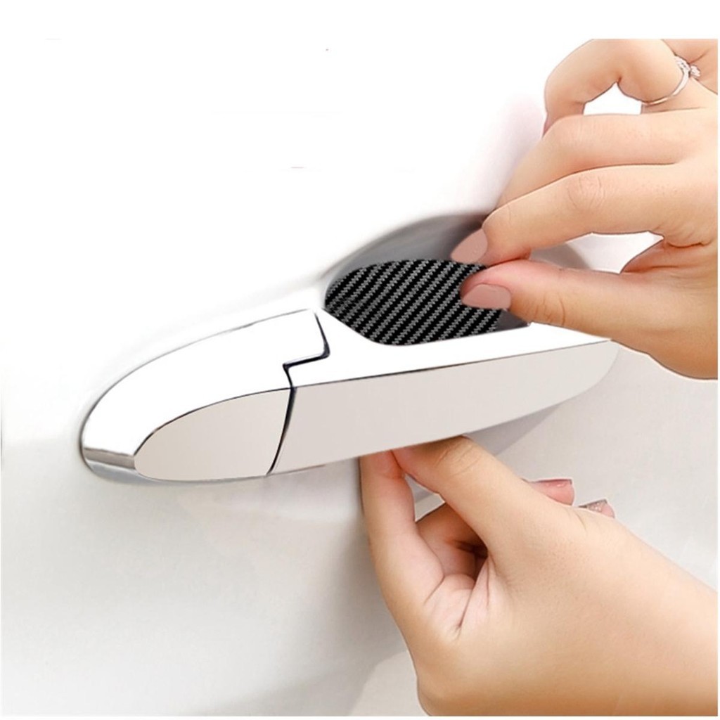 สติ๊กเกอร์ 4ชิ้น,คาร์บอนไฟเบอร์ป้องกันรอยขีดข่วน,ตัวป้องกันถ้วยประตูรถ,ฟิล์มป้องกันมือจับประตูอัตโนมัติแบบไม่ทําเครื่องหมาย,สากลสําหรับมือจับรถส่วนใหญ่(สีดํา) - รูปที่ 5