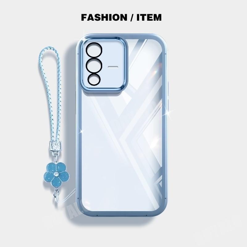 ปลอกสําหรับ Vivo S17 S12 V23 V29 Pro 5G S10E V23E โปร่งใสกล้องเลนส์ป้องกันซิลิโคนนุ่มชุบกรณีดอกไม้เชือกเส้นเล็กฝาครอบ - รูปที่ 3