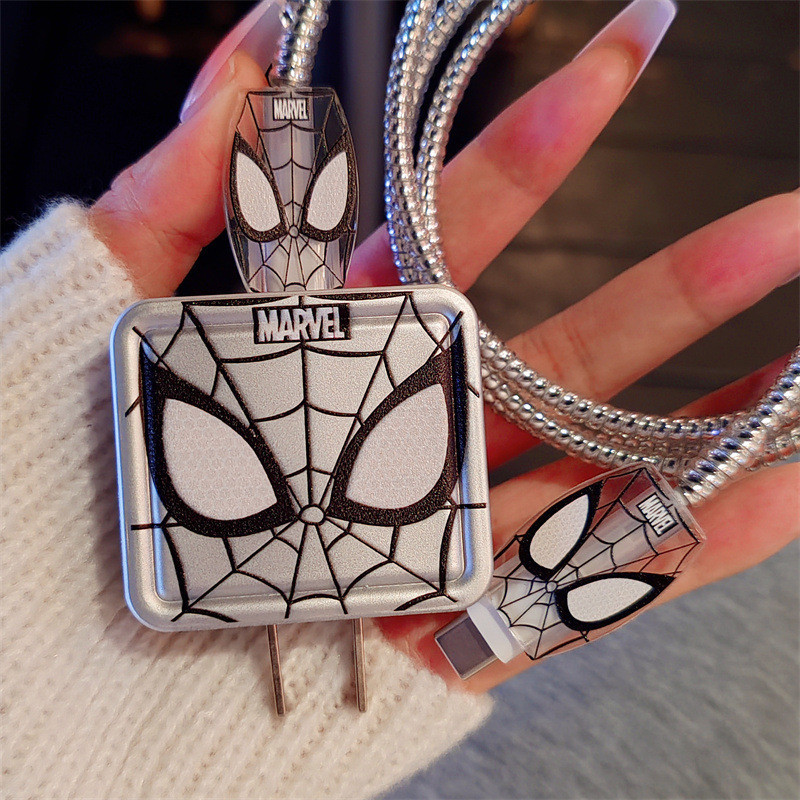 Marvel 's Spider-Man Pattern 18w/20w Charger Protector Set Charger Case Cable Protector สําหรับ iPhone11 12 13 14pro max