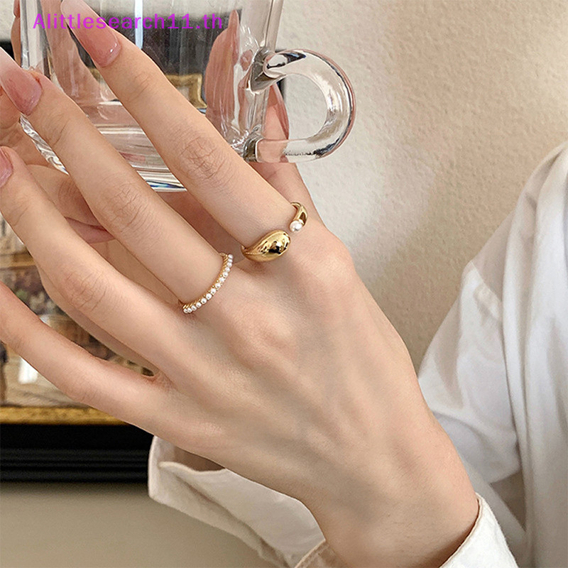 Alittlesearch11 1/2PCS Pearl Gold แหวนปรับเปิดแหวนชุดสําหรับผู ้ หญิงหญิง Finger Circles ความงาม Index Finger แหวนเครื ่ องประดับอุปกรณ ์ เสริม TH