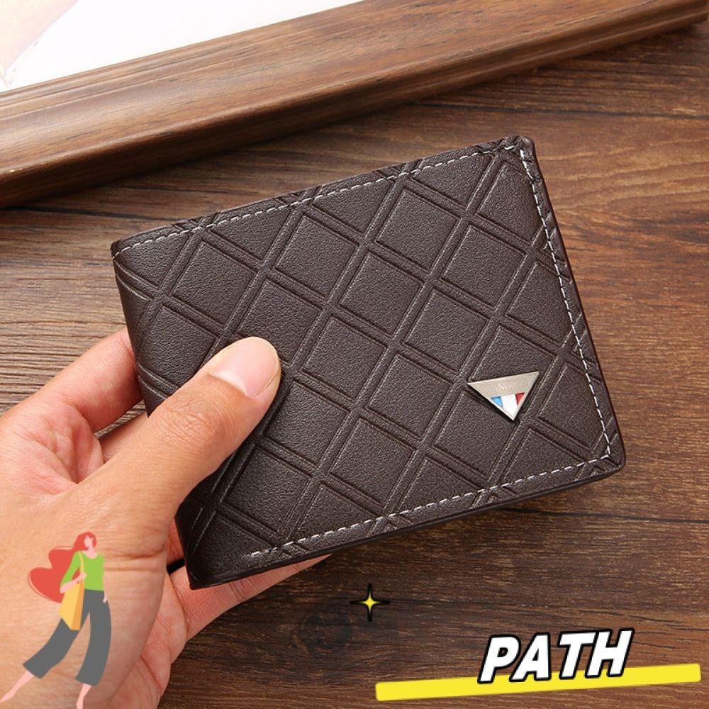 Path Mens Short Wallet, Folding PU Leather Coin Purse, Fashion Small Card Holder Men