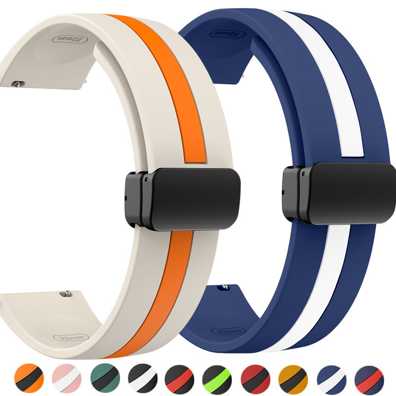 ซิลิคอนสําหรับ Samsung Galaxy Watch 6 5 4 Active 2 เกียร์ S3 CMF นาฬิกา Pro 18 20 22 มม. ปุ่มแม่เหล็ก สายรัดสากล