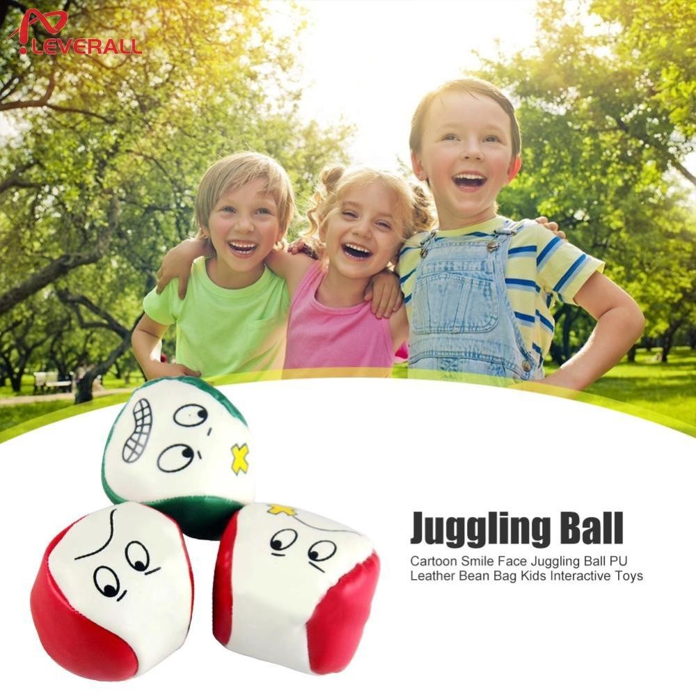 {cod } Cartoon Smile Face Juggling Ball PU Leather Bean Bag Kids Interactive Toys Leve