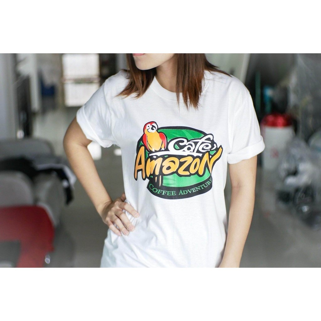 Unisex เสื้อยืดแฟชั่นผู้หญิง ผู้ชาย Cafe Amazon tshirt สีขาว ดำS-5XL