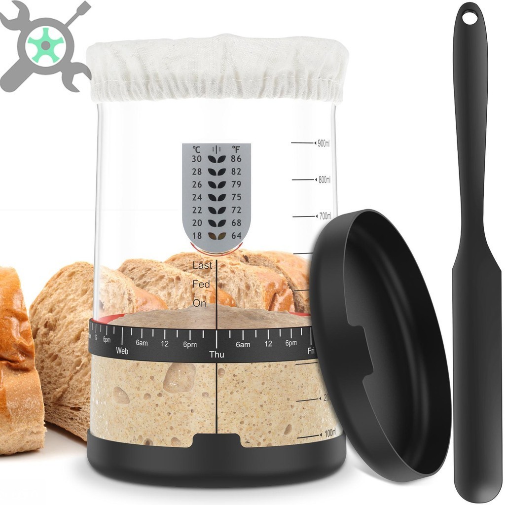 Sourdough Starter Jar Kit 1L โถหมักเปรี้ยวปากกว้าง Sourdough Starter คอนเทนเนอร์แก้ว Sourdough Start