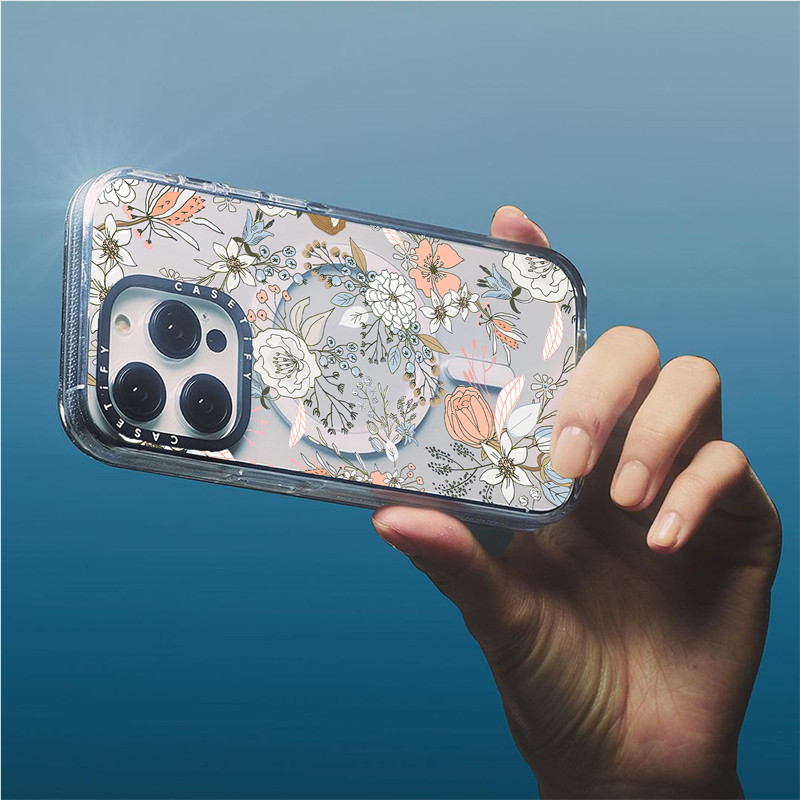 Casetify X ภาพประกอบดอกไม ้ Clear กรณีแม ่ เหล ็ กดูด Clear Hard อะคริลิคกลับ TPU Edge กรณี Sideband ตัวอักษรกรณีโทรศัพท ์ Impact สําหรับ Apple IPhone 13 14 15 Pro Max พร ้ อมกล ่ อง