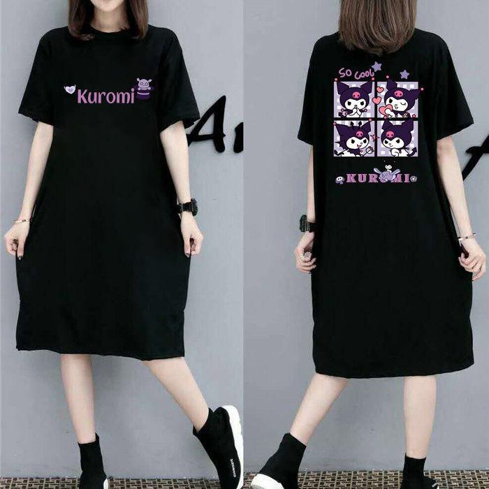 KKLWomens Summer New Plus Size Loose Cartoon Print Korean Fashion Casual Short Sleeved Dress