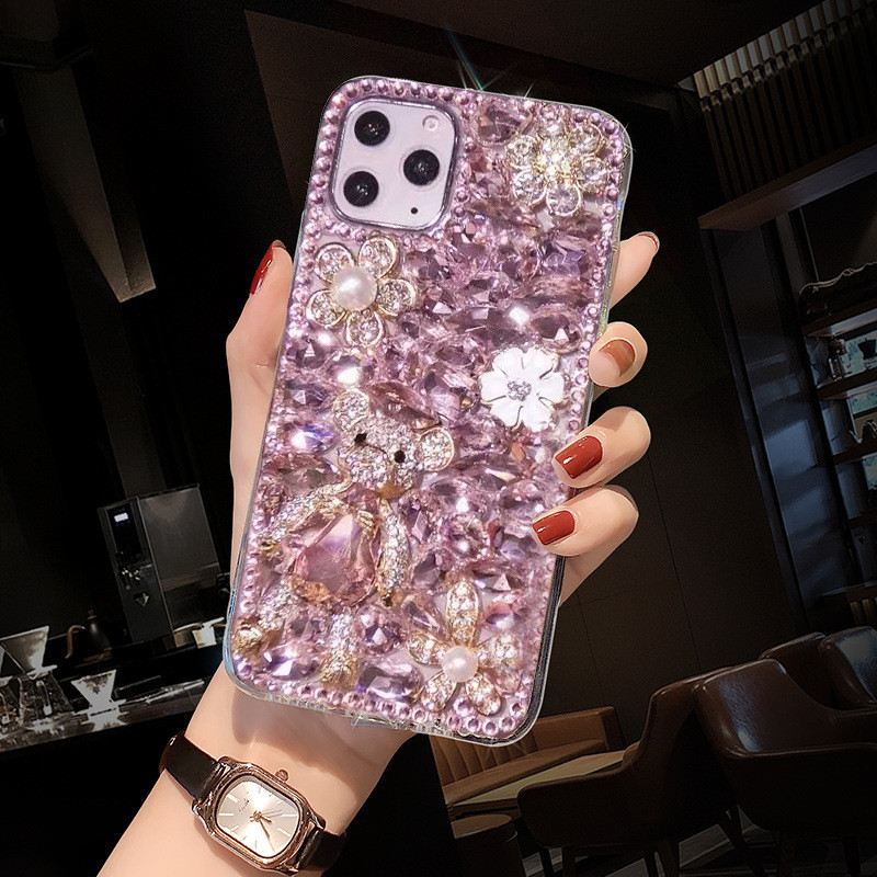 Rhinestone หรูหราเหมาะสําหรับ iPhone15 Shell 14promax Bear Full Diamond 15pro Diamond-Studded 13/14 รวมทุกอย ่ างเปลือก 12 เพชรแนวโน ้ มแฟชั ่ น