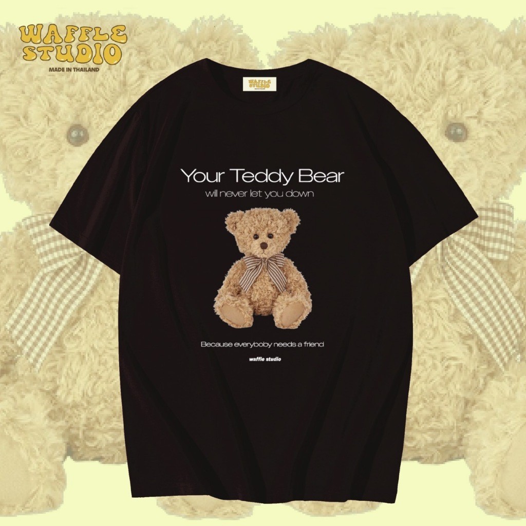 [  🔥 ] WS0047 เสื้อยืดโอเวอร์ไซส์ เสื้อยืดเกาหลี ผ้าคอตตอน100% เสื้อยืด น้องหมี 100%cotton S-5XL