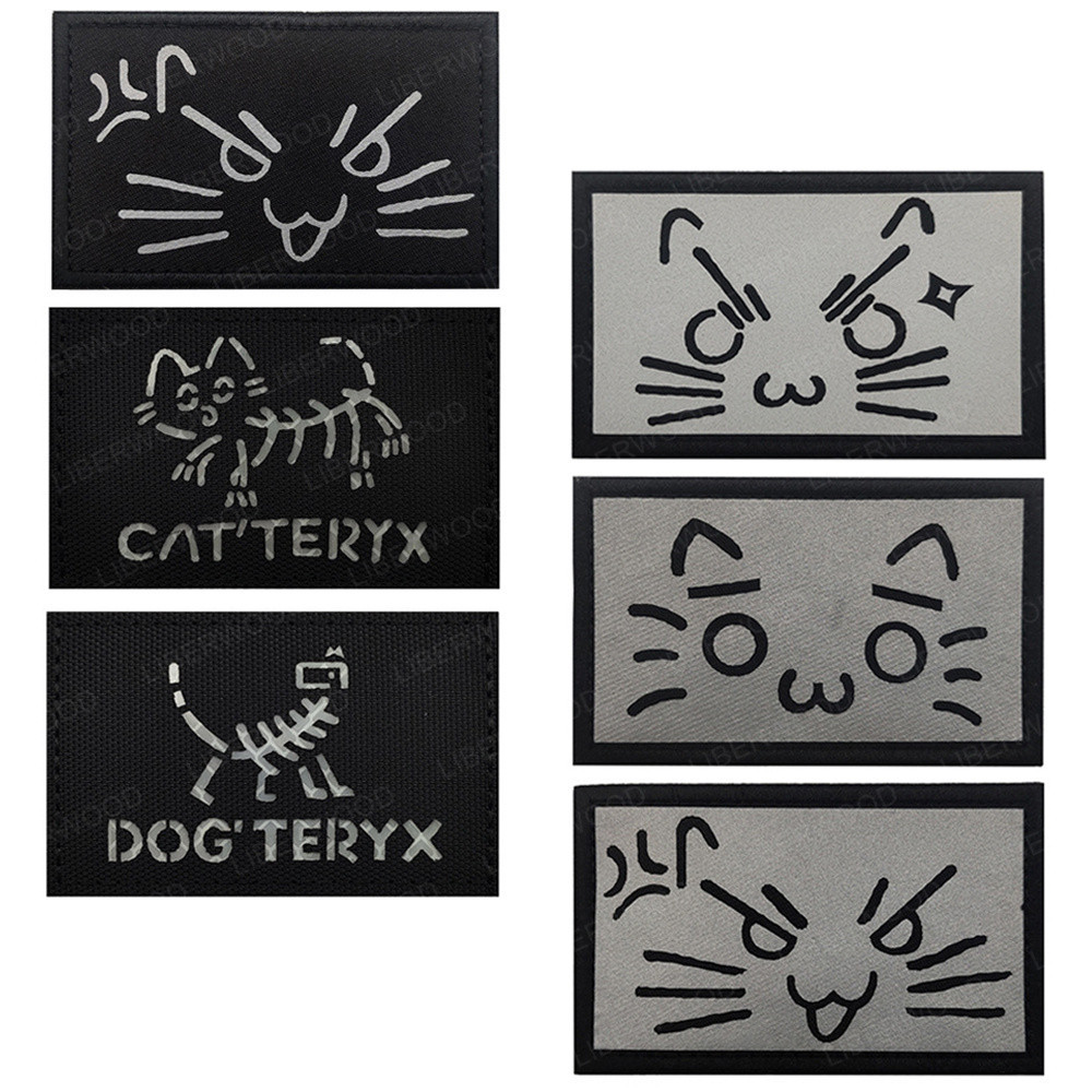 การ์ตูนแมวแมวแสดงออกสะท้อนแสงแพทช์สุนัข Cat Teryx Badge กระเป๋าเป้สะพายหลังแจ็คเก็ตเสื้อผ้า Appliques พร้อมตะขอห่วงยึด