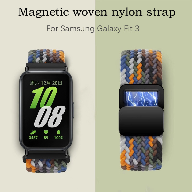 สายรัดห่วงไนลอนยืดหยุ่นสําหรับ Samsung Galaxy Fit 3 สาย R390 Magnetic Solo ถักสายรัดข้อมือสําหรับ Galaxy Fit 3 สร้อยข้อมือ