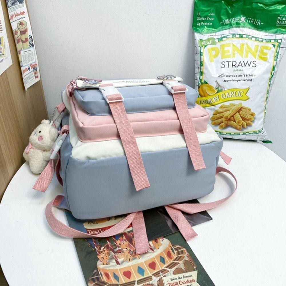 Jeremy1 กระเป๋านักเรียนนักเรียน, Ins Multi Pockets กระเป๋าสะพายเด็กผู้หญิง,แบบพกพาความจุขนาดใหญ่ Candy Color Bear กระเป๋าเป้โรงเรียนมัธยมสาว