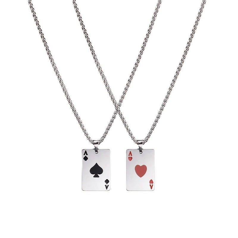 ที่ไม่ซ้ํากัน Poker Hearts Spades A จี้สร้อยคอ, สร้อยคอคู่สแตนเลส, ห่วงโซ่เสื้อกันหนาวสไตล์สตรีท - รูปที่ 3