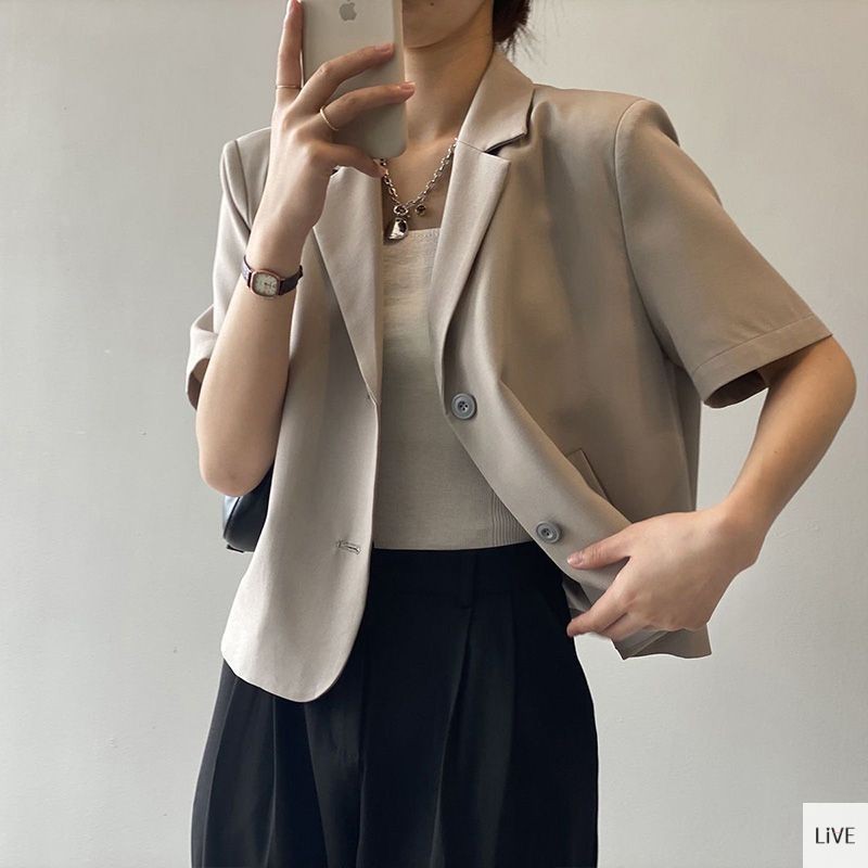 พร้อมส่ง เสื้อเชื้ตสีพื้น เสื้อสูทแขนสั้น เสื้อเบลาซ์ผ้าซีฟอง LIVE
